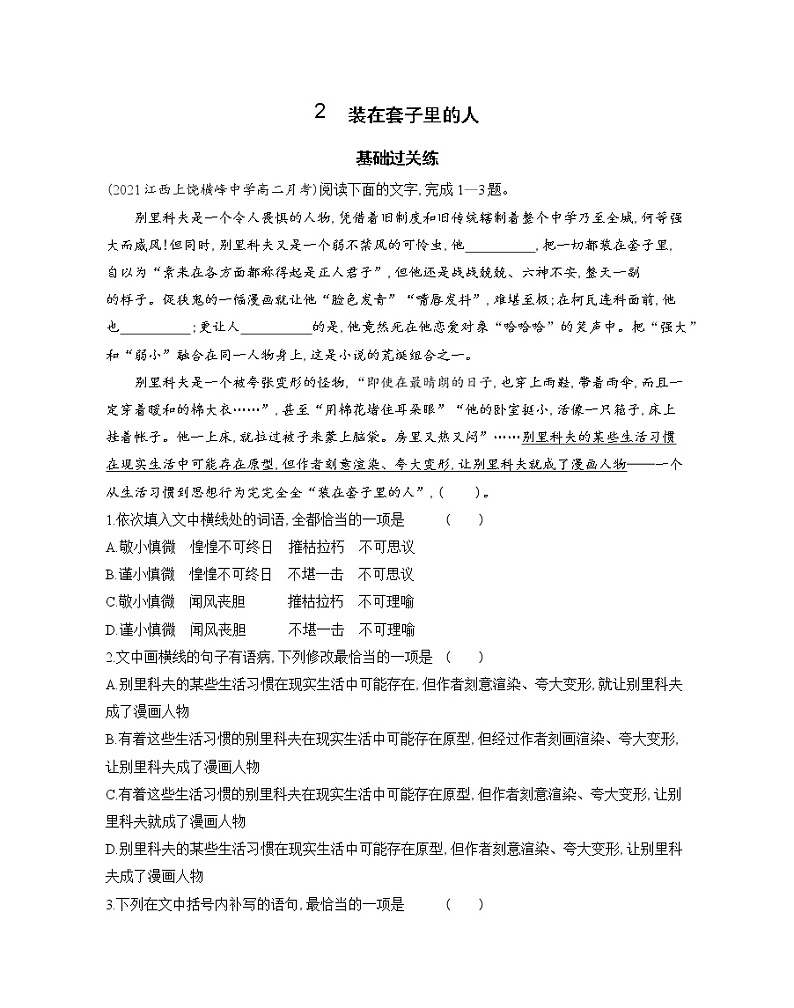 2　装在套子里的人-2022版语文必修5 人教版（新课标） 同步练习 （Word含解析）01