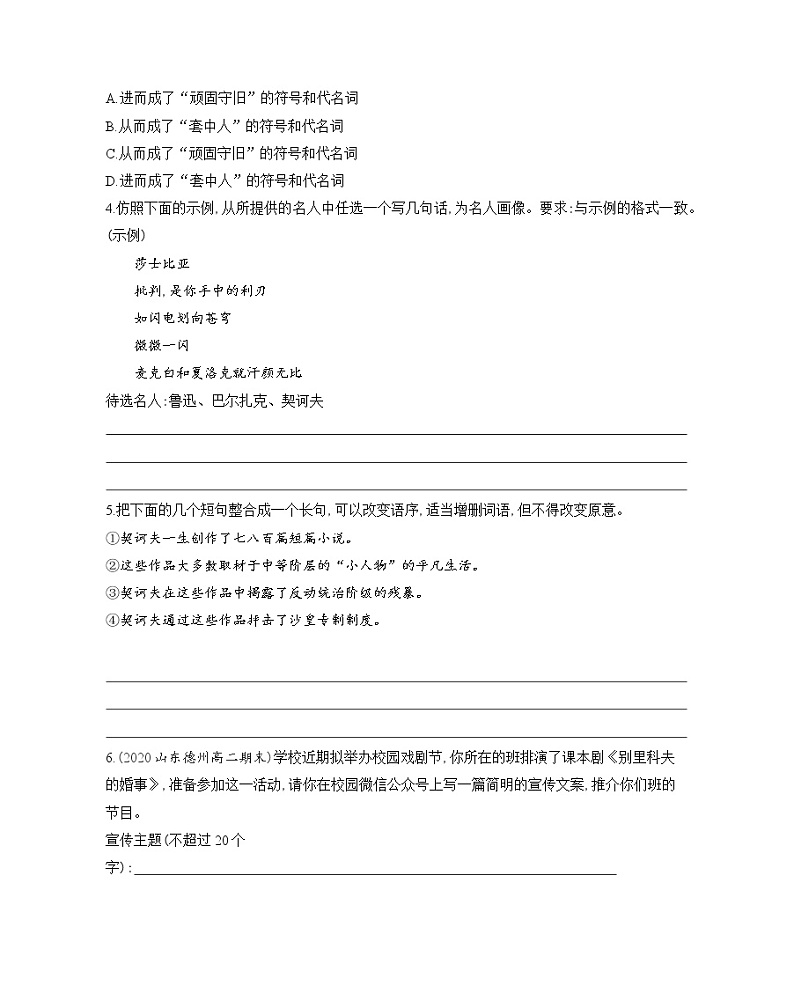 2　装在套子里的人-2022版语文必修5 人教版（新课标） 同步练习 （Word含解析）02