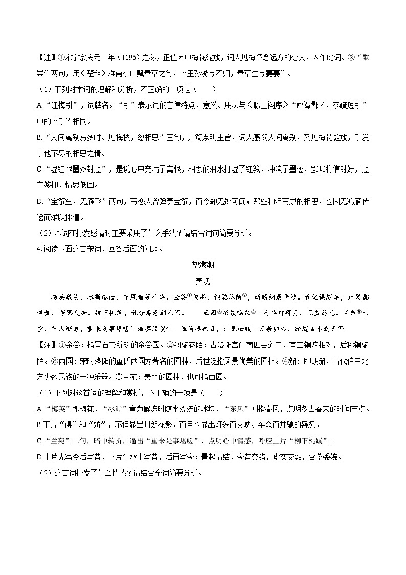4.2 扬州慢（淮左名都）   同步习题    高中语文部编版选择性必修下册（2022年）02