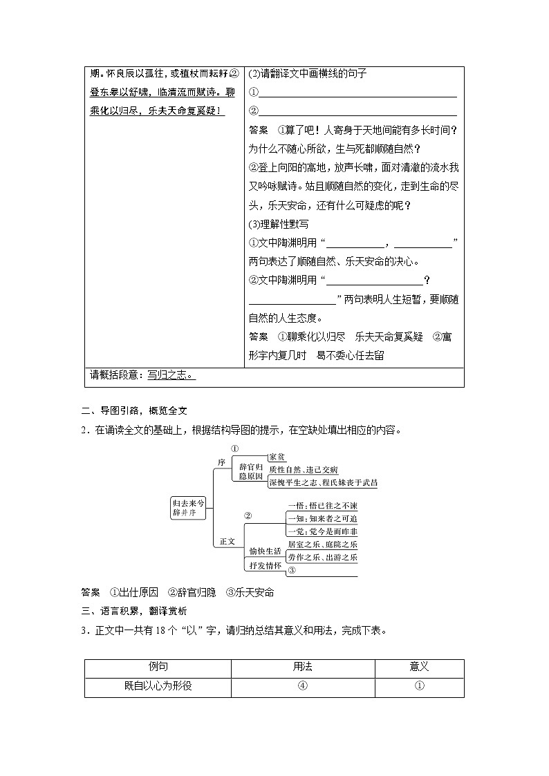 高中语文部编版选择性必修下册第三单元 学段一　10.2《归去来兮辞并序 》学案（word版含答案）第3页