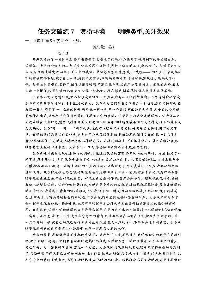 人教版新高考语文二轮复习训练题--赏析环境——明辨类型,关注效果教案01