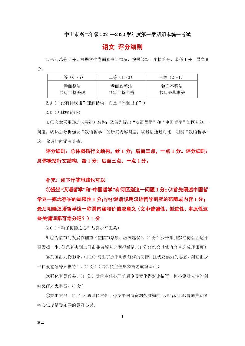 广东省中山市2021-2022学年高二上学期期末考试语文PDF版含答案01