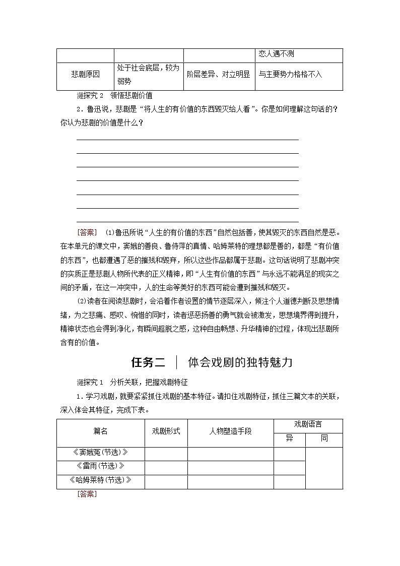 2021_2022学年新教材高中语文第2单元良知与悲悯文学阅读与写作进阶2单元主题任务探究学案部编版必修下册02