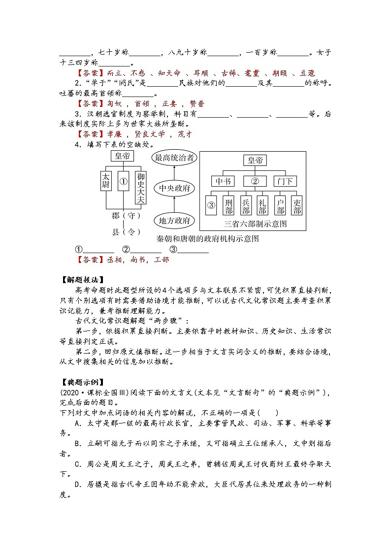 第七板块 文言文阅读 第六讲 古代文化常识 精讲精练-2022届新高考一轮语文复习（原卷版+解析版）03