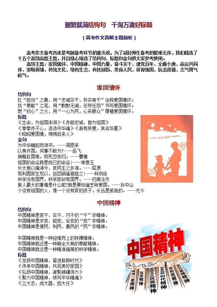 高考语文二轮备考复习 删繁就简结构句  千淘万漉好标题（高考作文高频主题简析）课件PPT01