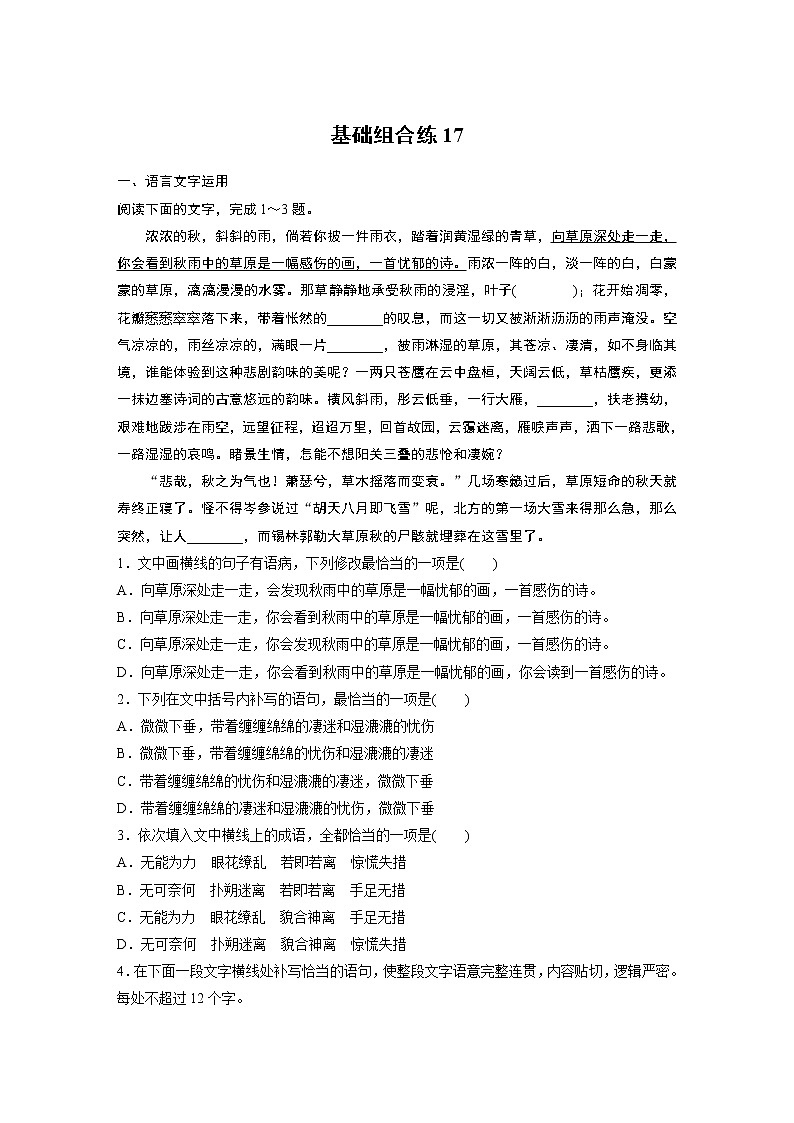 2022年高考语文复习----基础组合练17第1页