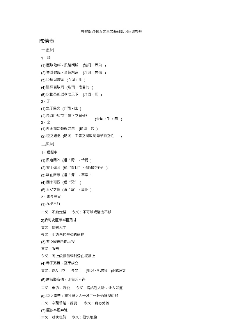 (苏教版)必修五语文文言文基础知识归纳整理第1页
