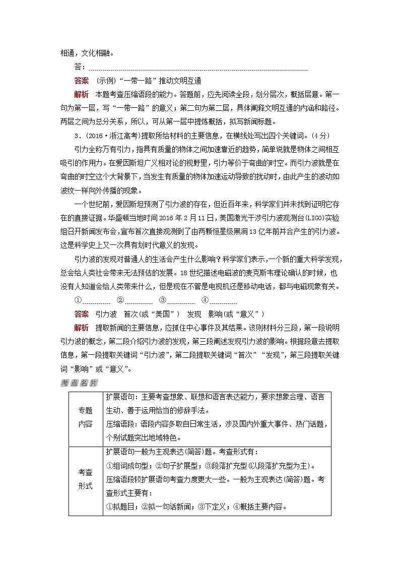 高考语文三轮冲刺考前精刷卷专题06《扩展语句压缩语段》（解析版）02
