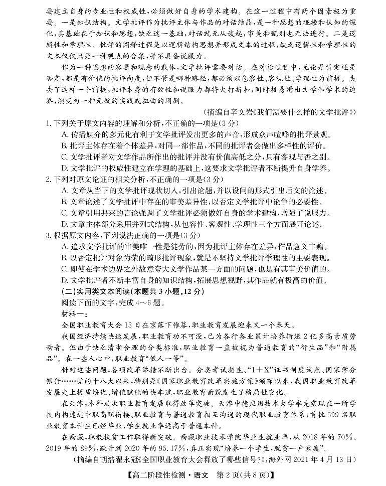 2021-2022学年山西省运城市高二3月阶段性检测语文试题PDF版含答案第2页