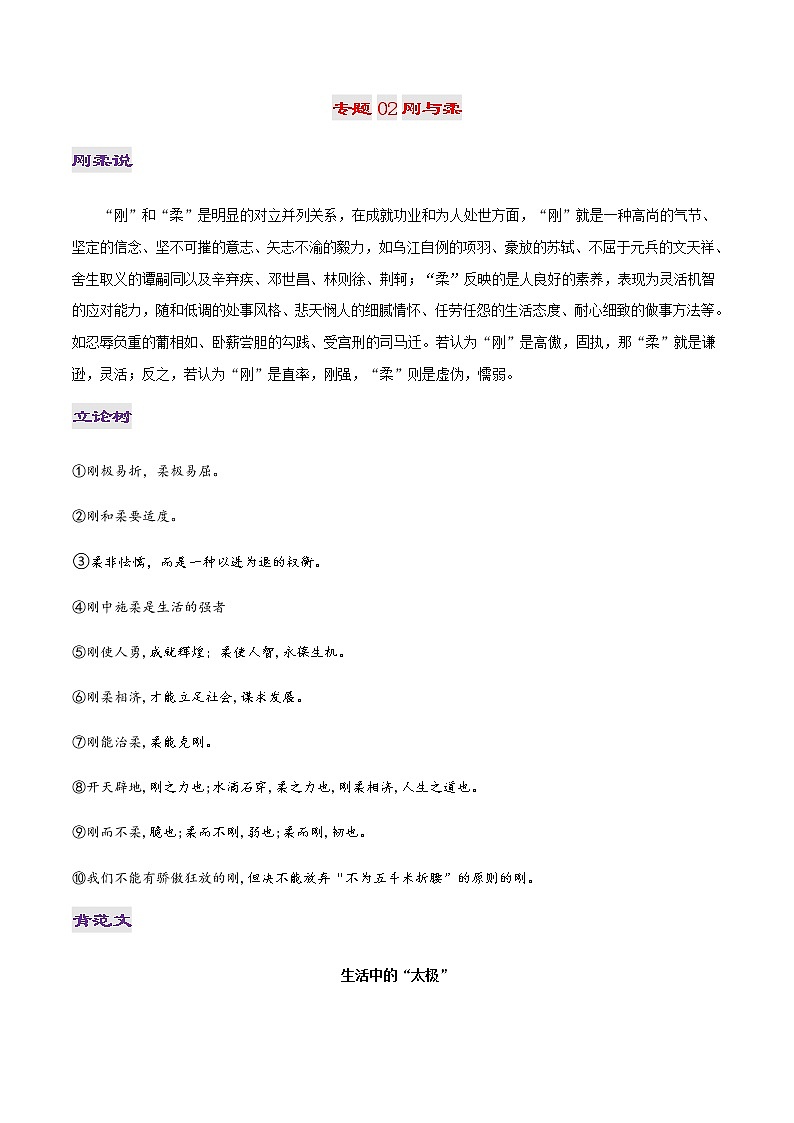 专题02 刚与柔-2022年高考作文议论文热门经典论题必备之哲理思辨篇第1页