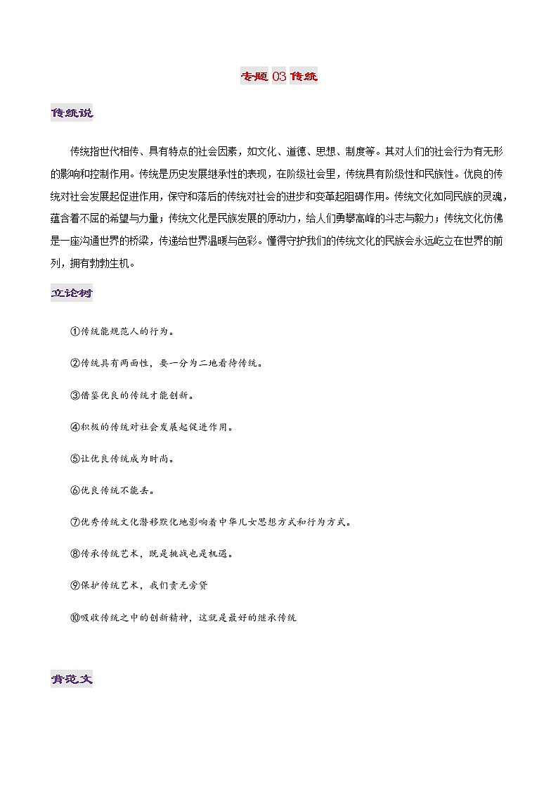 专题03 传统-2022年高考作文议论文热门经典论题必备之文明进步篇第1页