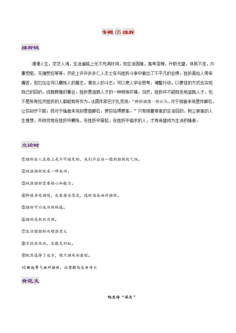 专题05 挫折-2022年高考作文议论文热门经典论题必备之人文修养篇第1页