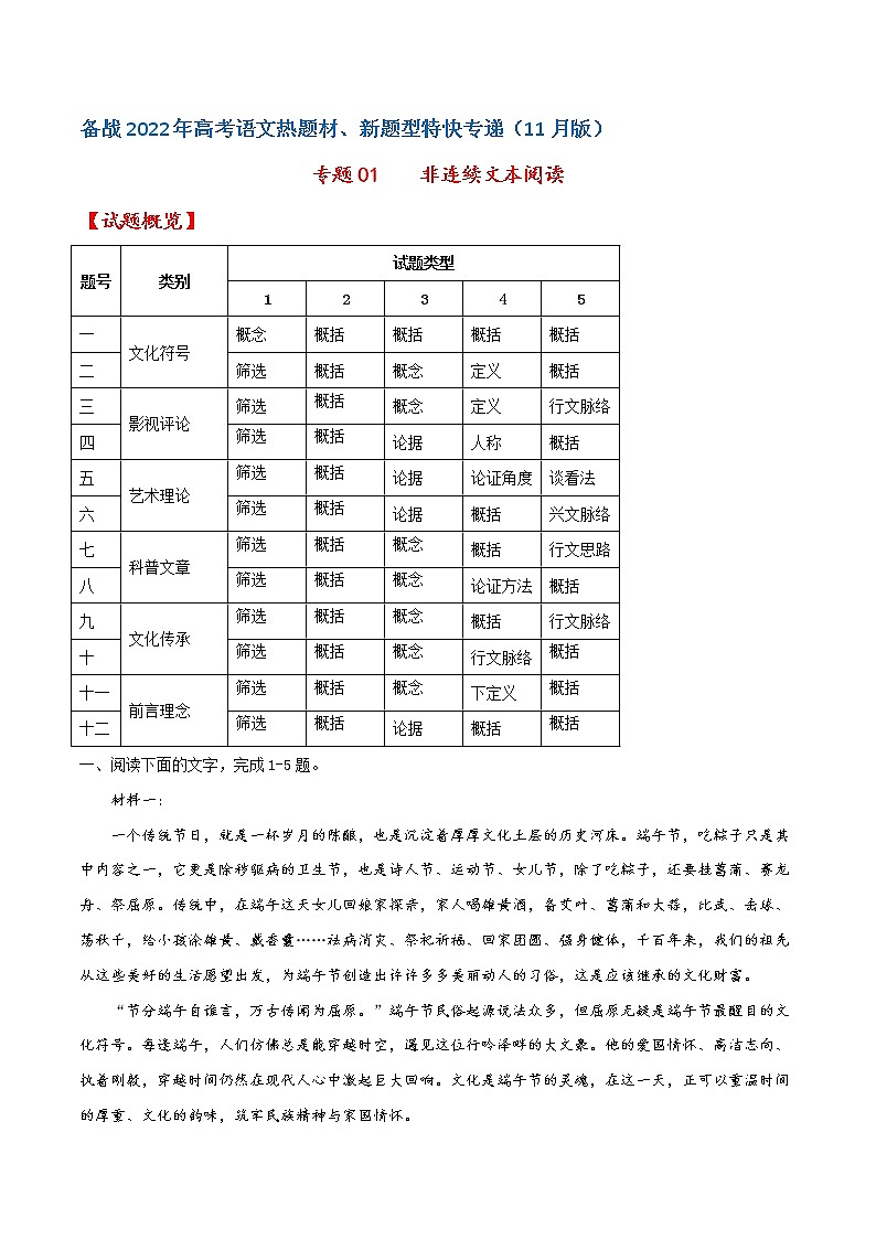 专题01 非连续文本阅读——备战2022年高考语文热题材、新题型特快专递（新高考12月版）（解析版）第1页