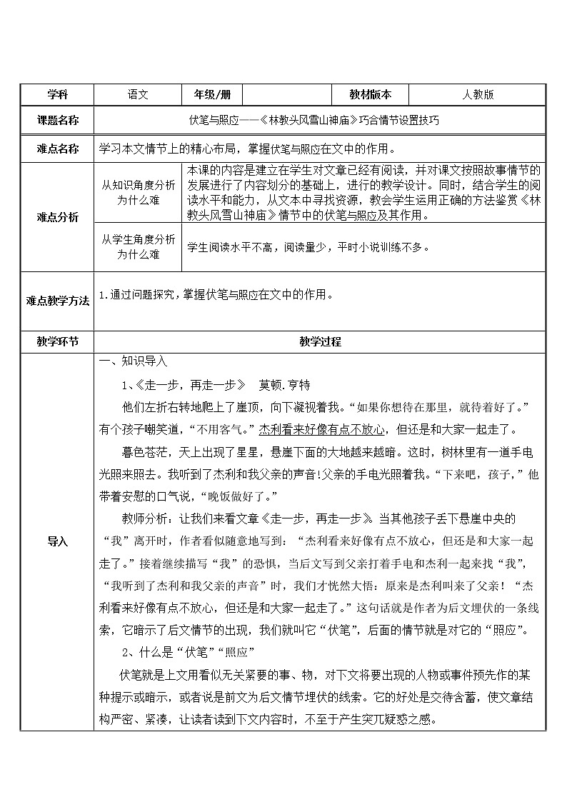 人教部编版高中语文必修下册13.1  林教头风雪山神庙   教案第1页