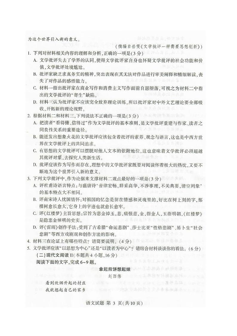 2020年山东临沂高三二模语文试卷无解析03