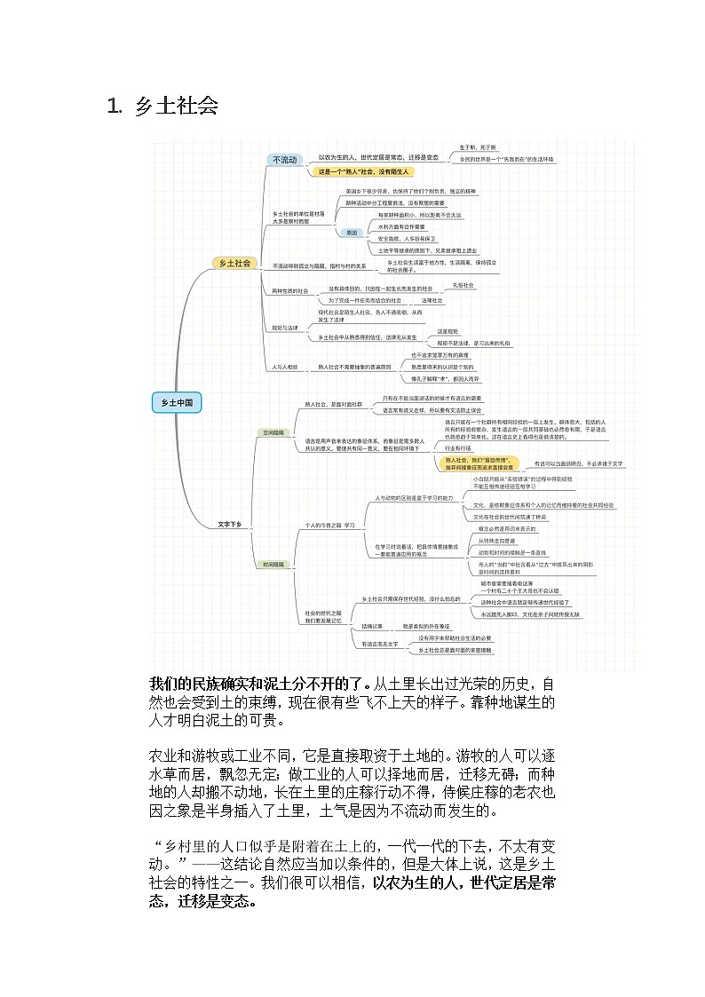 人教版必修上册《乡土中国》整本书阅读-- 思维导图练习题01