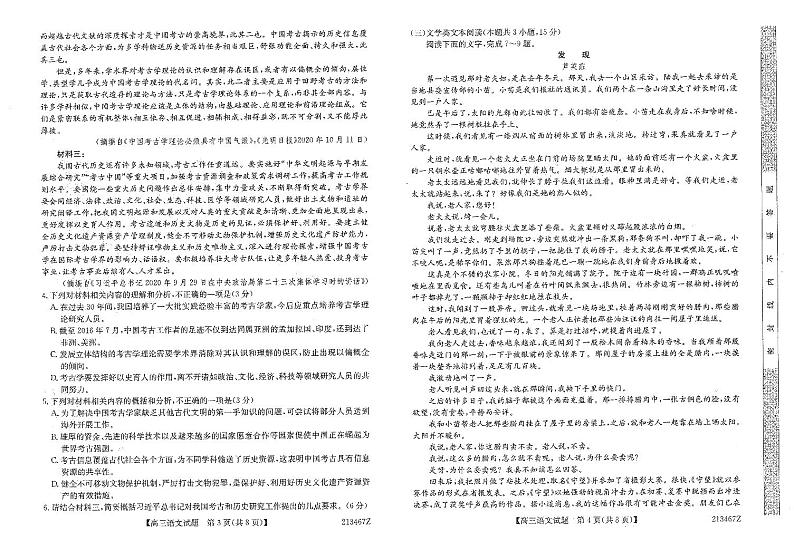 2021届黑龙江省齐齐哈尔市高三三模语文试卷及答案02