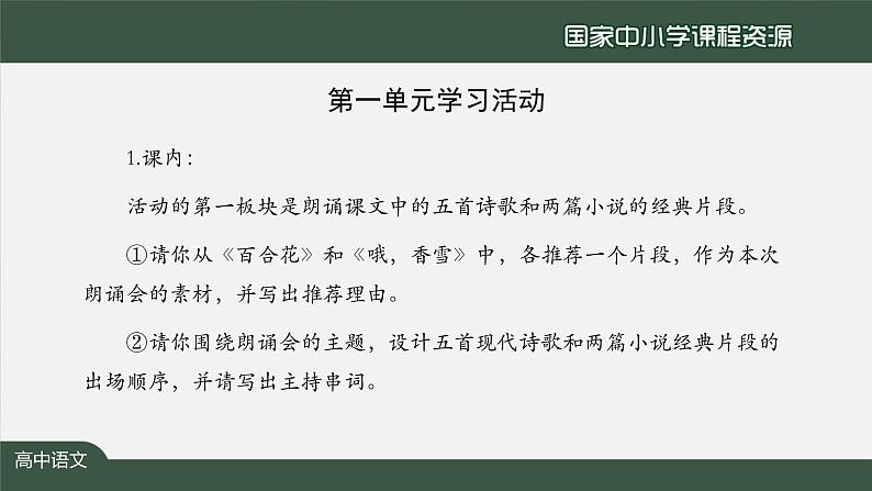 4.高一【语文（统编版）】第一单元活动课——“青春之歌”主题朗诵会-课件第4页