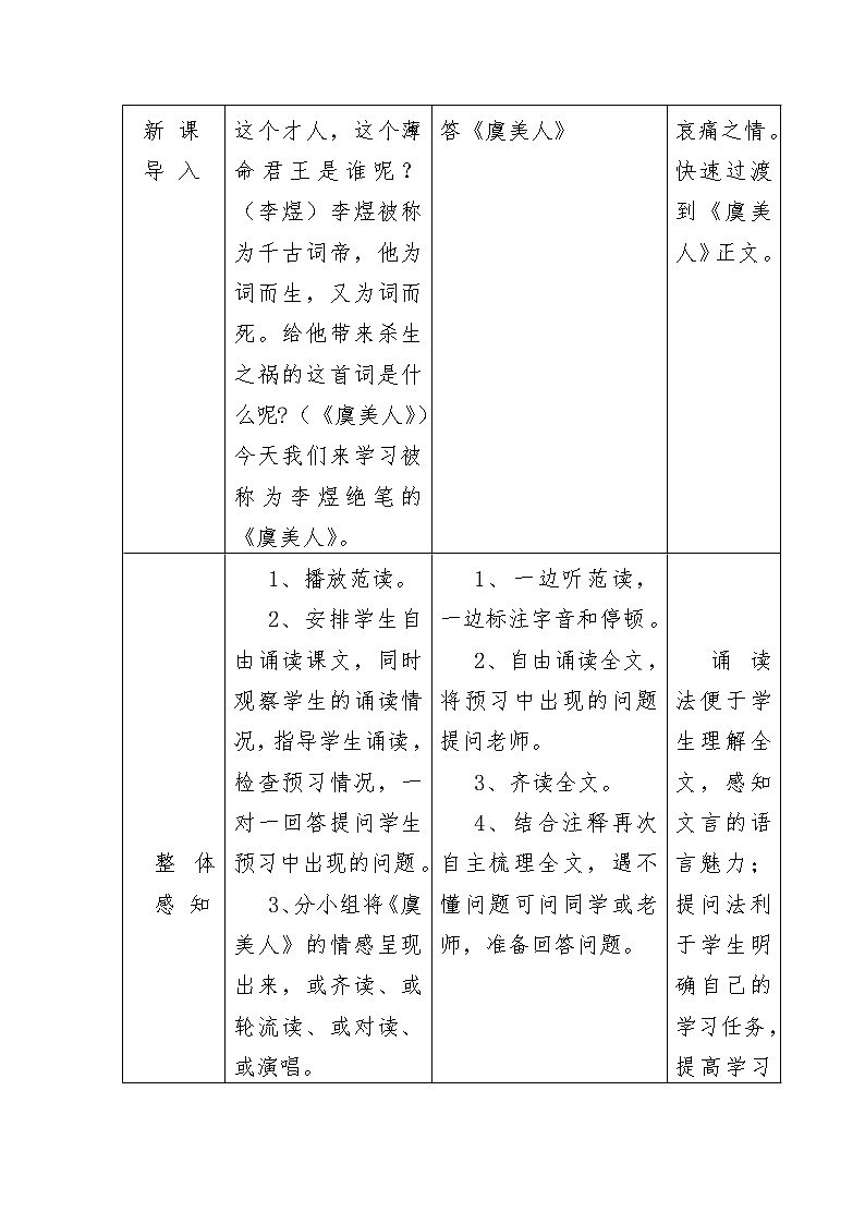 人教部编版高中语文必修上册 古诗词诵读——虞美人  教案03