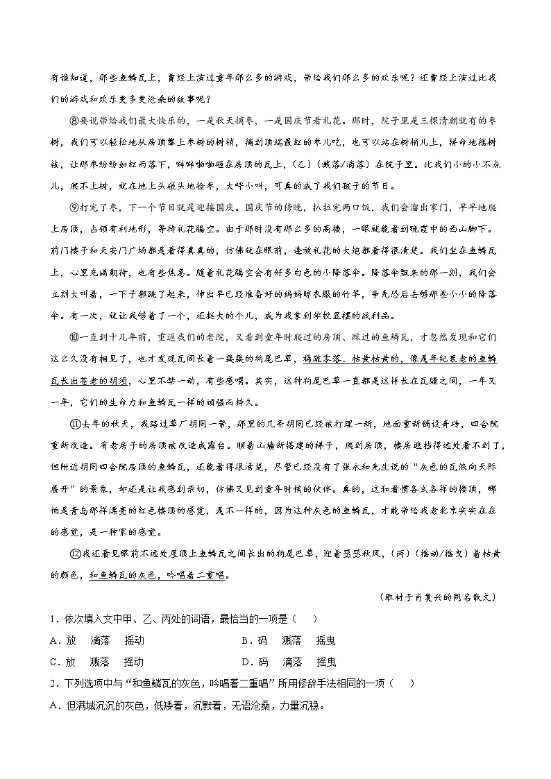 2022届高考语文专题复习 专题03  文学类文本阅读（原卷版）第2页