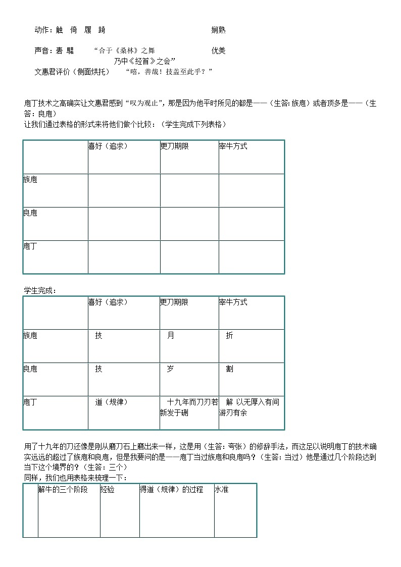 1.3《庖丁解牛》教学设计2021-2022学年统编版高中语文必修下册02