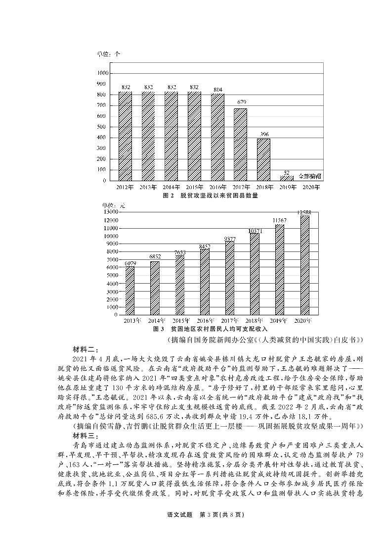 2022届河南省百所名校高三第三次学业质量联合检测 语文试题及答案03
