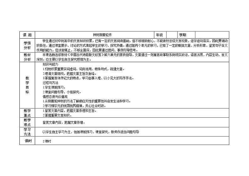 人教部编版高中语文选择性必修下册11.种树郭囊驼传 教案第1页