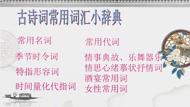 高考语文复习----诗歌鉴赏第9讲 古诗词常用词汇小辞典（126张） (1)课件PPT第2页