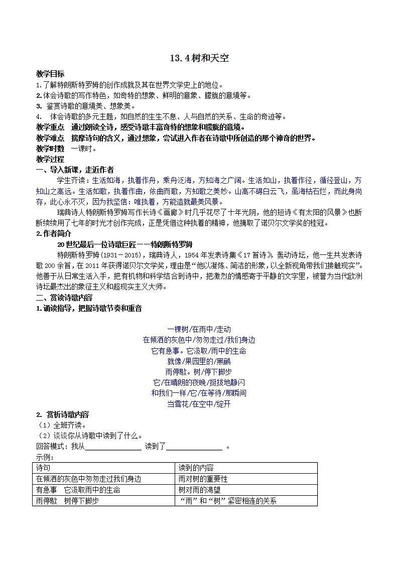 第4单元 13.4 树和天空-高二语文同步课件+教案+练习（统编版选择性必修中册）01