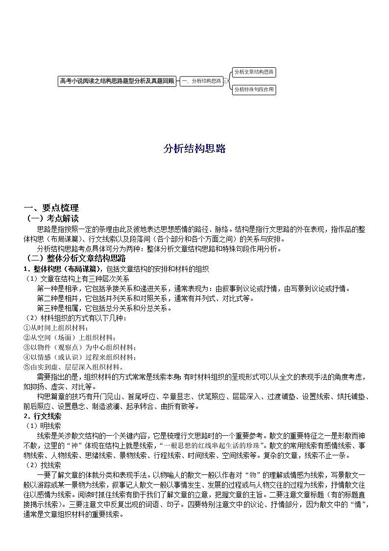 现代文阅读实用小说阅读4之结构思路题型分析及真题回顾含答案解析教案第1页
