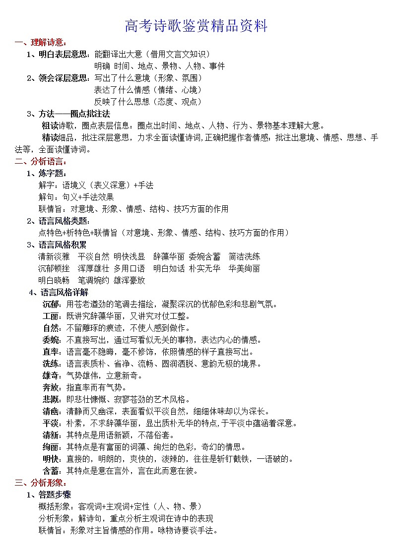 高考语文复习---- 诗歌鉴赏最简流程（精品资料）第1页