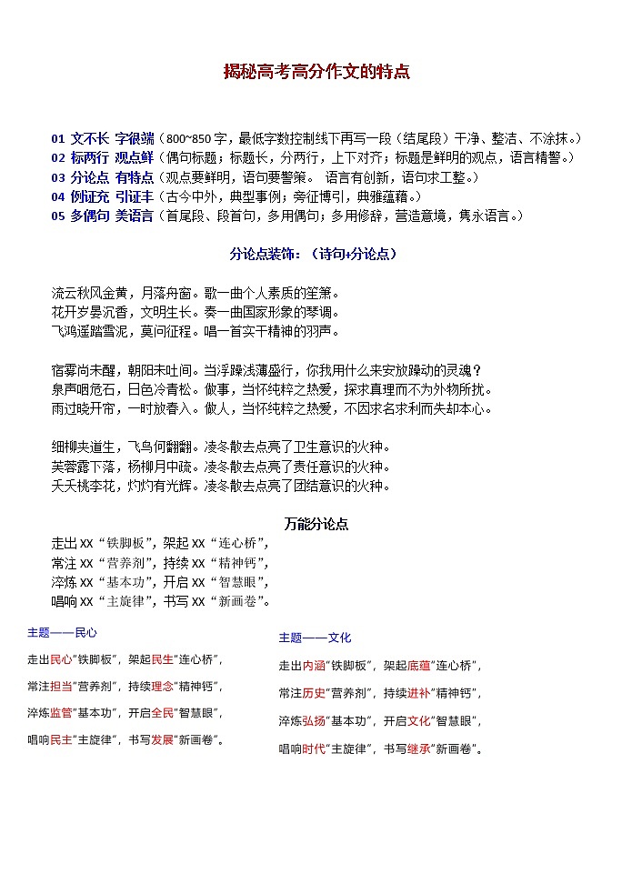 高考语文复习---- 揭秘高考高分作文的特点（含针对性训练）第1页