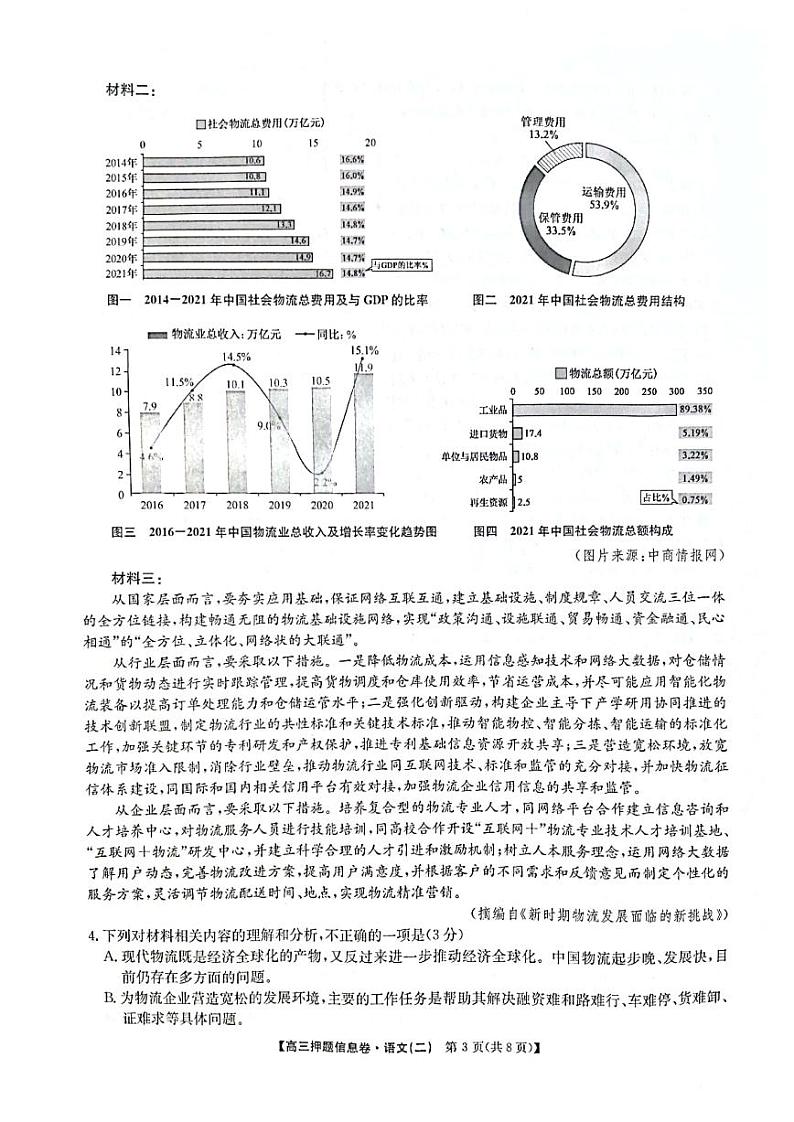 2022届河南省平顶山市、许昌市、汝州市九校联盟高三下学期押题信息卷（二）语文信息卷03