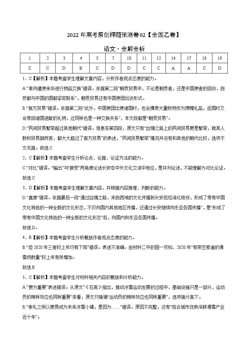 2022年高考语文押题预测卷+答案解析02（全国乙卷）01