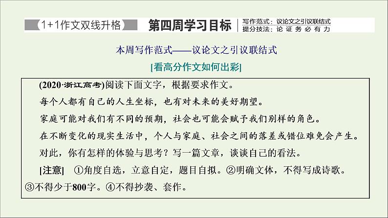 2022届高考语文一轮复习专题七写作双线升格第四周议论文之引议联结式论证务必有力课件新人教版202109171277第1页