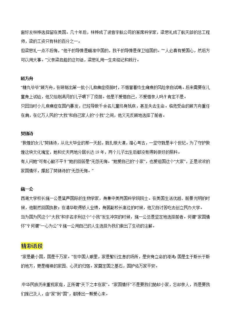 专题03：青春奋斗与家国情怀素材整理：精选标题+人物素材+精彩语段+习作练习-2022年高考语文作文素材积累及练习第2页