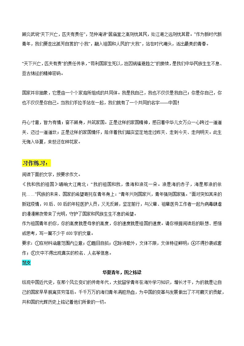 专题03：青春奋斗与家国情怀素材整理：精选标题+人物素材+精彩语段+习作练习-2022年高考语文作文素材积累及练习第3页