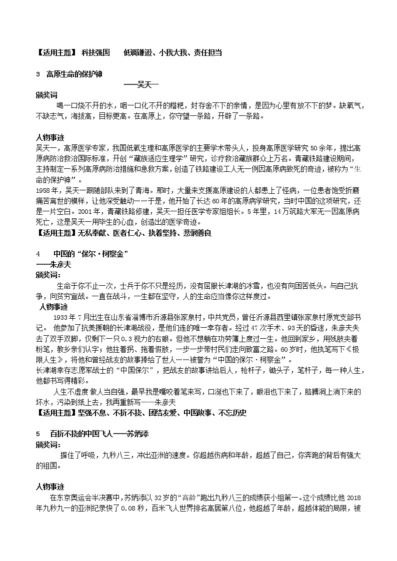 43 2021年《感动中国》颁奖词人物事迹及主题运用-2022年高考作文热点新闻素材积累与运用02