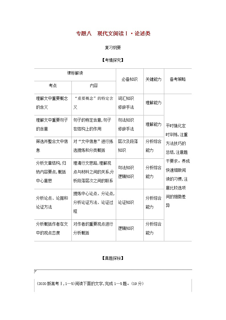 高考语文二轮复习专题八现代文阅读Ⅰ论述类__能力训练含解析01