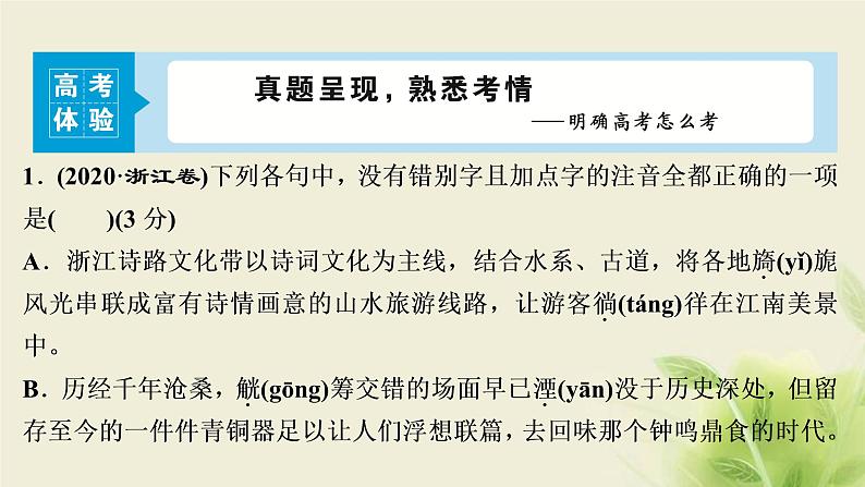 浙江专用高考语文二轮复习专题一现代汉语常用字音和字形__文化交流需“知音”终身学问识字始课件04