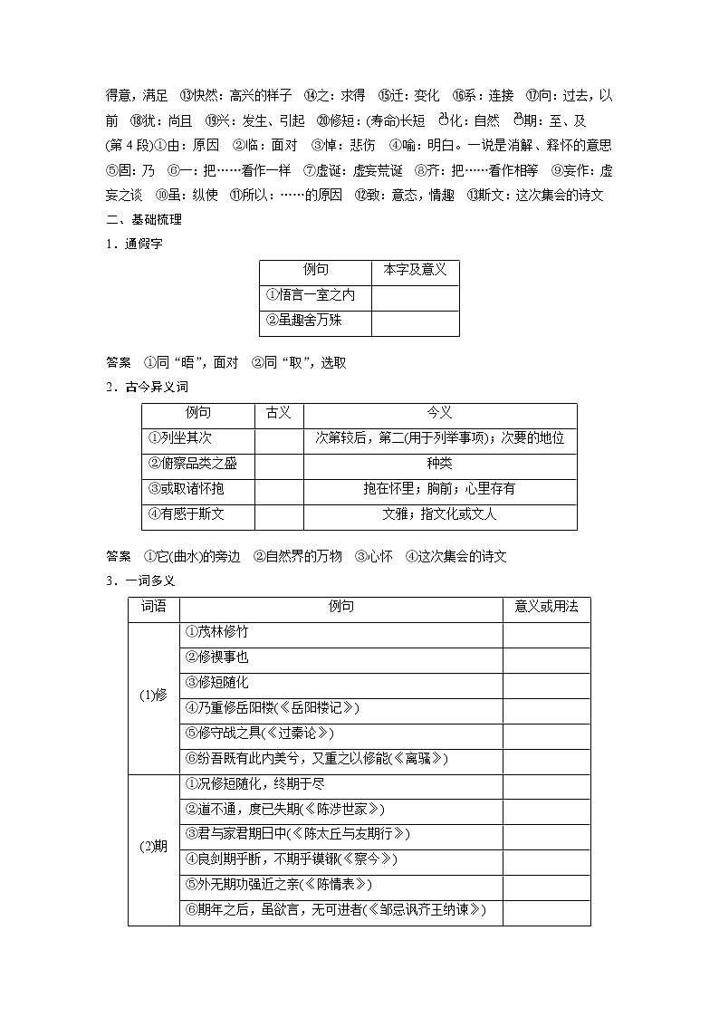 选择性必修下册Ⅰ 课文3 兰亭集序-2022新高考语文【步步高】新教材文言文点线面（统编版word）第2页