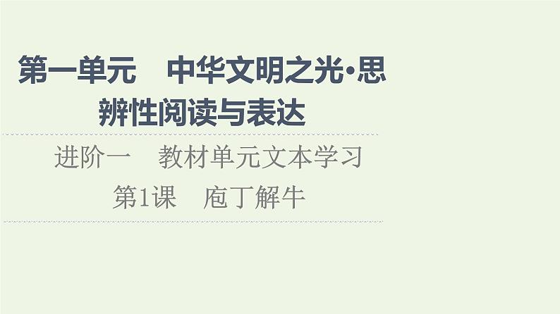 部编版高中语文必修下册第1单元中华文明之光思辨性阅读与表达进阶1第1课庖丁解牛课件第1页