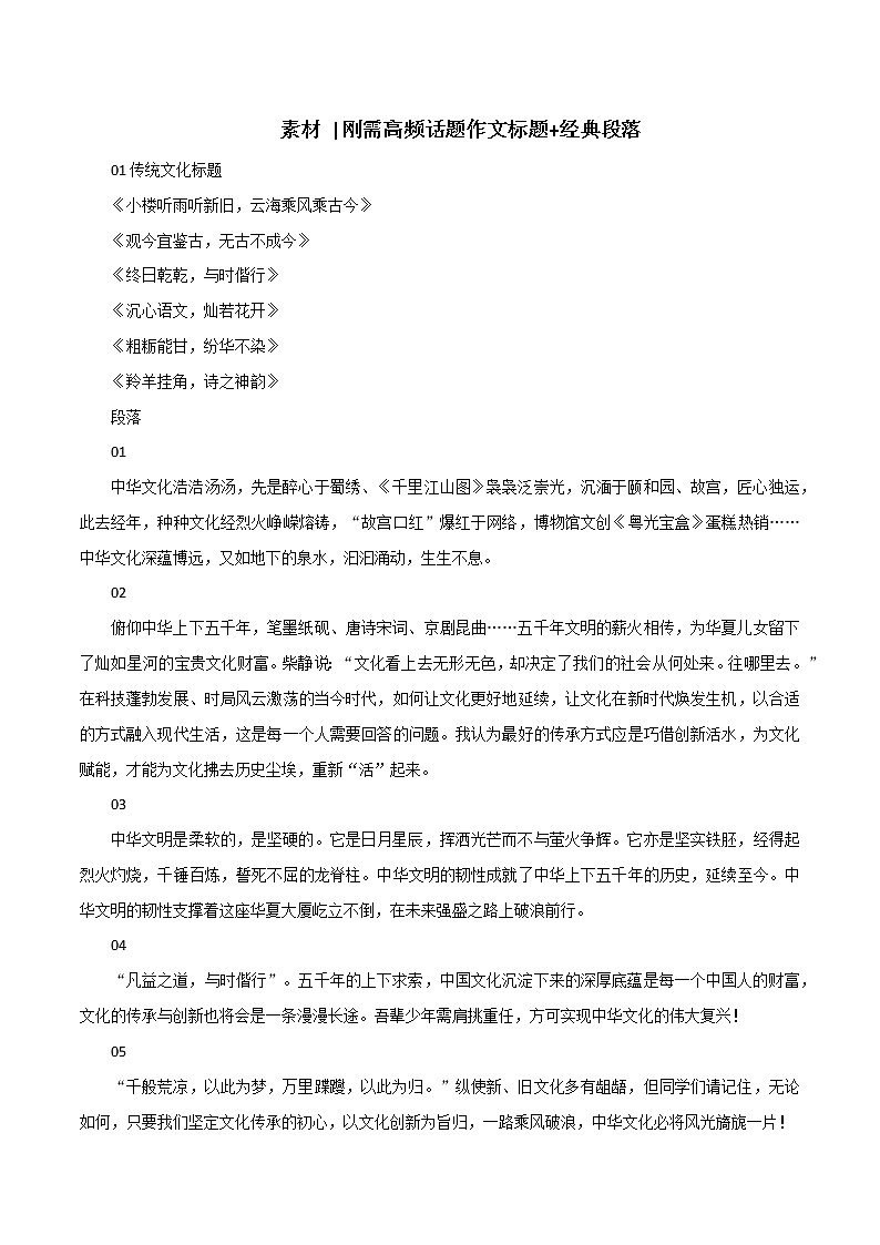 专题100  刚需高频话题作文标题+经典段落-2022年高考语文满分作文时新素材例文精选第1页