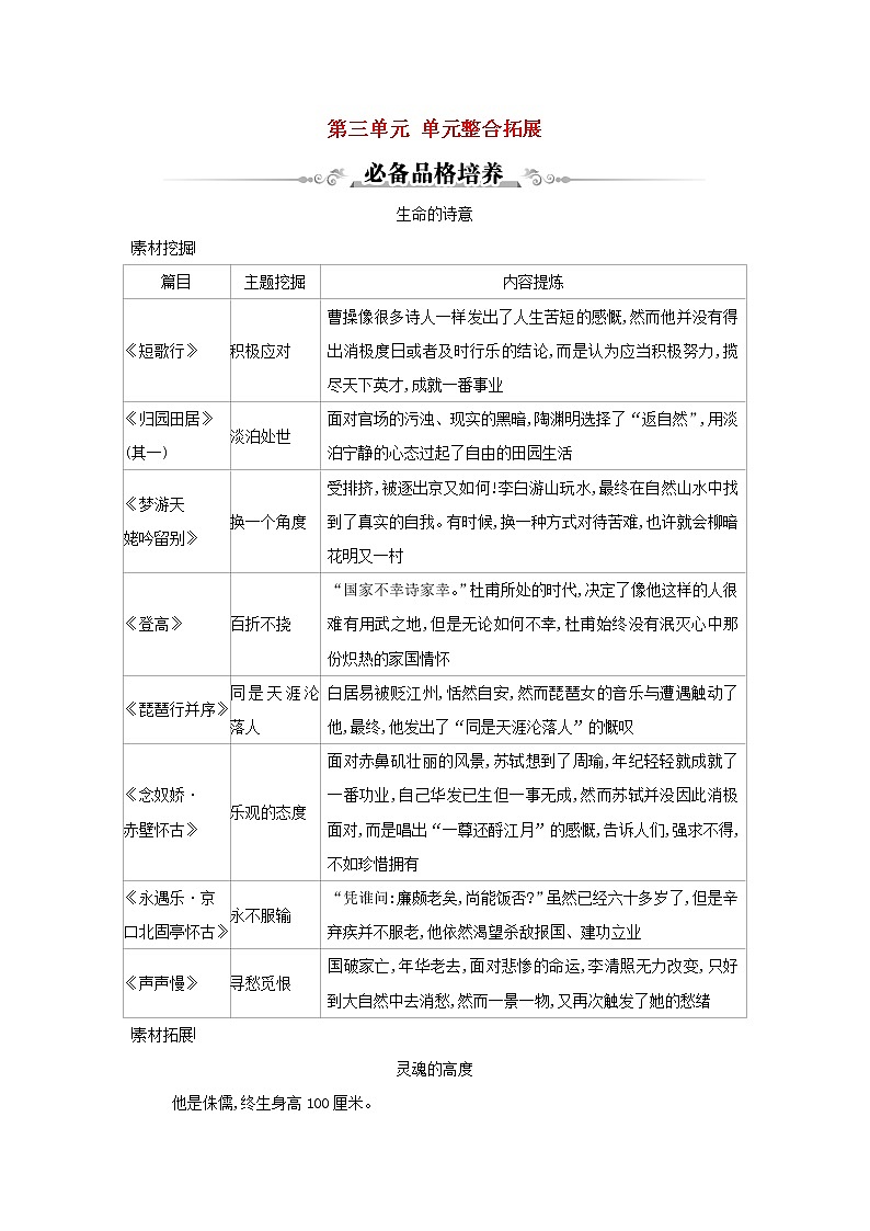部编版高中语文必修上册第三单元整合拓展练习含解析第1页