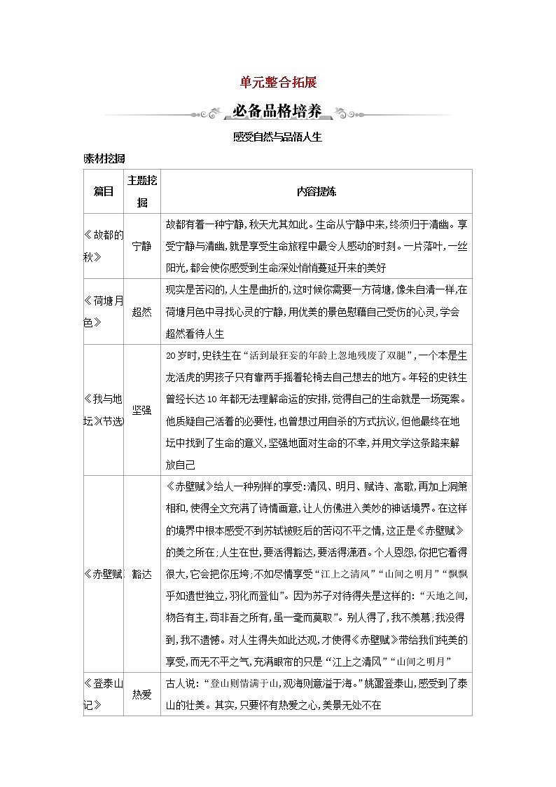 部编版高中语文必修上册第七单元单元整合拓展练习含解析01