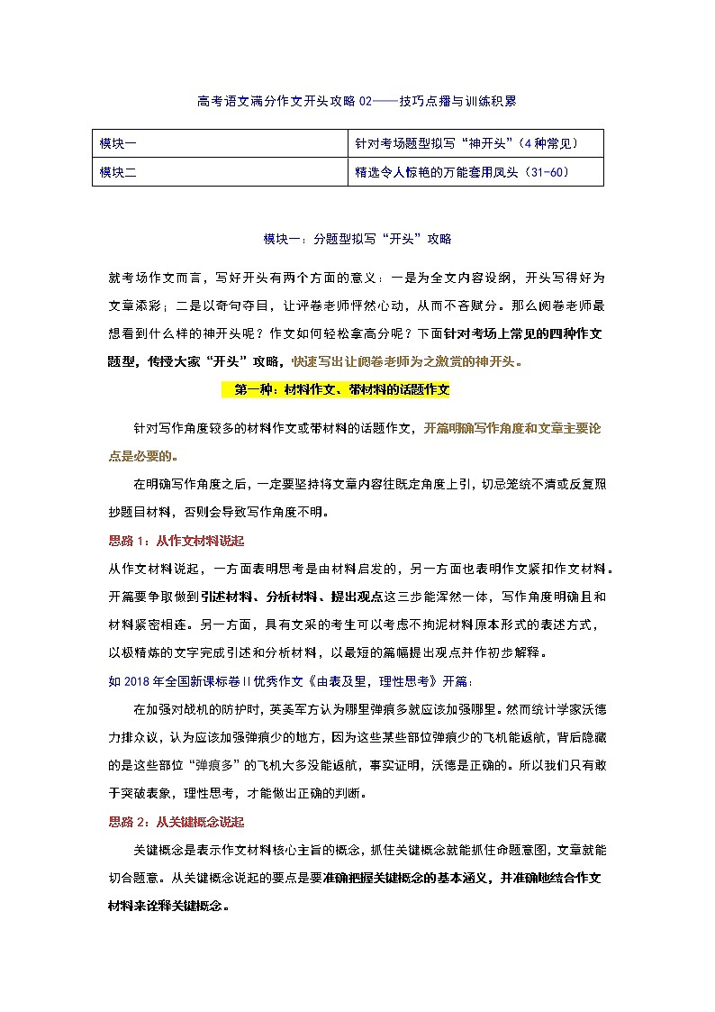 专题02  开头攻略之分题型拟定“神开头”+精选惊艳凤头2022年高考语文作文冲满分必背万能模块第1页