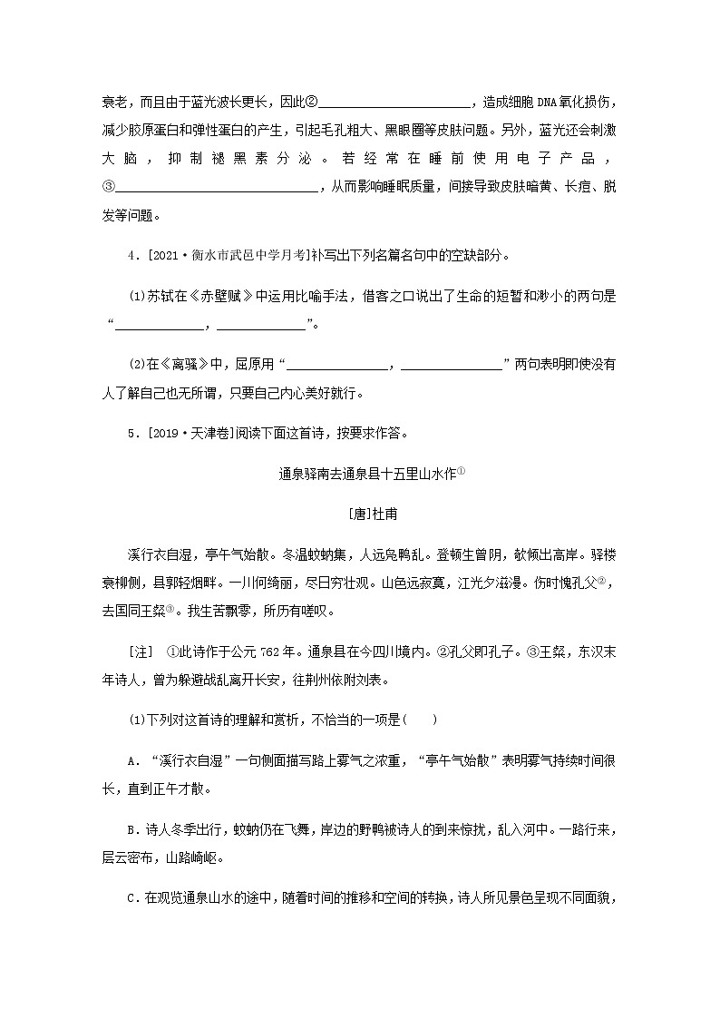 高考语文二轮复习第51练语言表达+名句默写+古代诗歌阅读含解析第3页