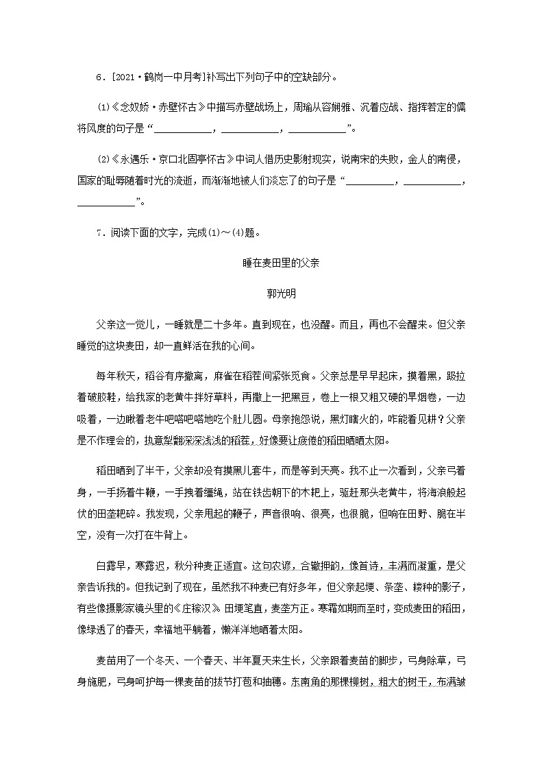 高考语文二轮复习第67练语言表达+名句默写+散文阅读含解析第3页