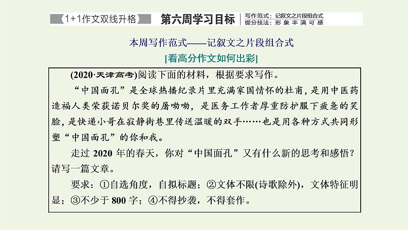 新人教版高考语文二轮复习专题七写作双线升格第六周记叙文之片段组合式形象丰满可感课件第1页