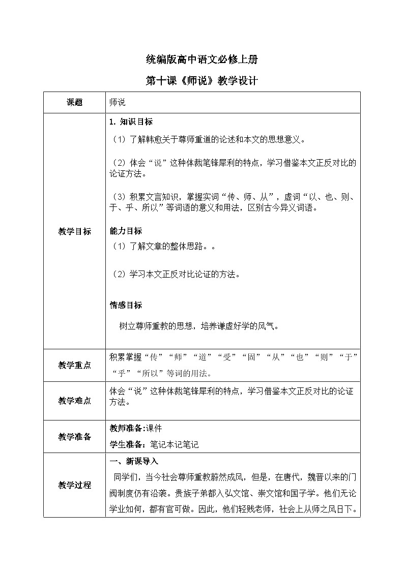 1.10.2《师说》课件+练习+教案01